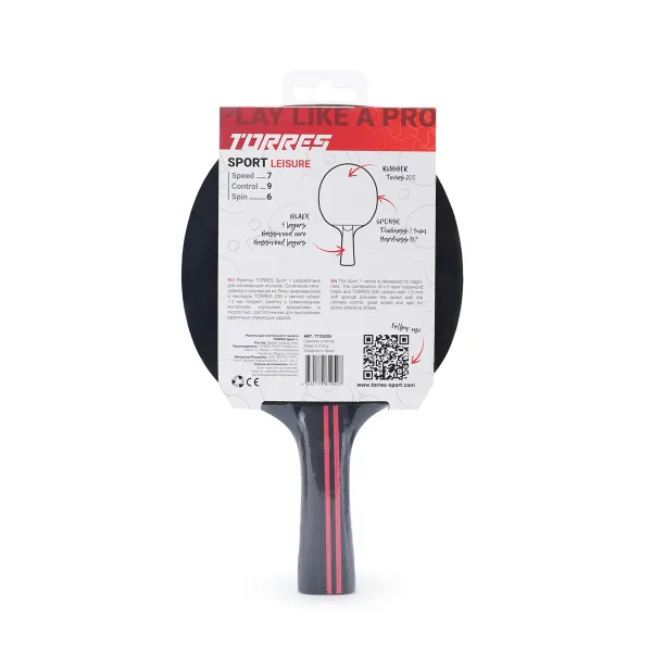 Ракетка для н/т TORRES Sport 1*, TT23005 для любителей, накладка 1,5 мм, конич. ручка за 991.10 ₽ в Барнауле